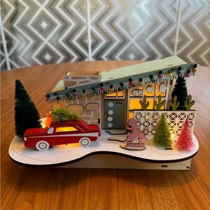 World Market Christmas Mid-Century Modern Holiday Scene with Red Truck.